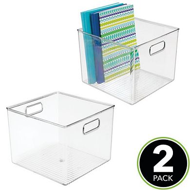 mDesign Small Office Plastic Storage Organizer Bin with Handles, 2 Pack