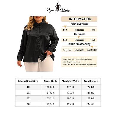 Plus Size Shirt for Women Work Tops Collar Button Down Shirt Satin Top