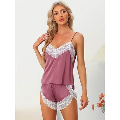 Womens Satin Lingerie Camisole With Shorts Sleepwear Lounge Cami Pajamas Set