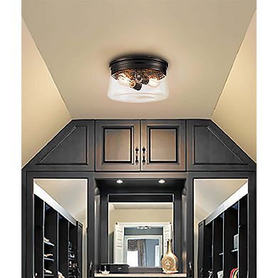 Black Flush Mount Ceiling Light Seeded Glass Shade Bedroom Ceiling