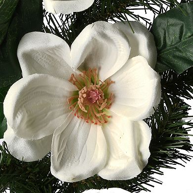 National Tree Company North Valley Artificial Spruce Garland with Cream Magnolia