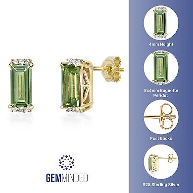 Gemminded 18k Gold Over Silver Peridot & Lab-Created White Sapphire Stud Earrings