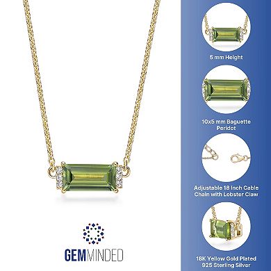 Gemminded 18K Gold Plated Peridot and Lab Created White Sapphire Pendant Necklace
