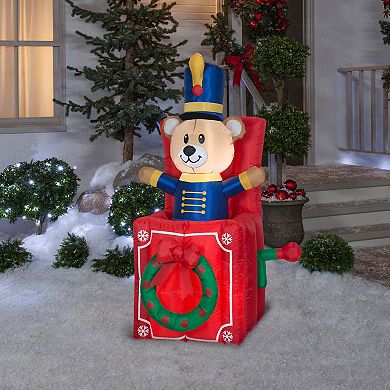 National Tree Company Animated Airblown Collection LED Light-Up 5' Pop-Up Bear-Jack in the Box