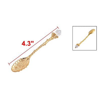 Stainless Steel Flower Pattern Mini Dessert Coffee Tea Spoon Gold Tone