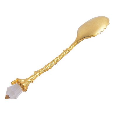 Stainless Steel Flower Pattern Mini Dessert Coffee Tea Spoon Gold Tone