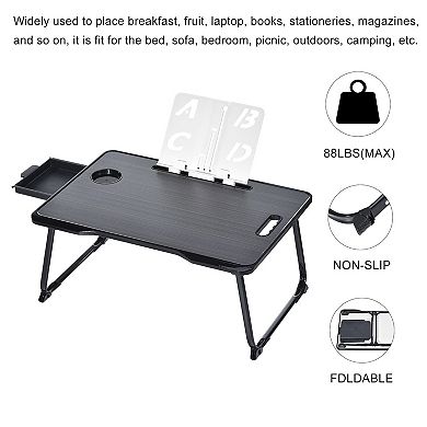 Foldable Laptop Bed Desk with Storage Drawer Reading Holder Water Slot