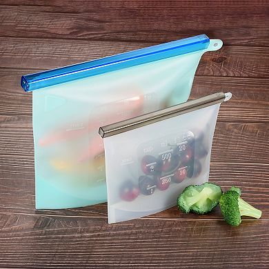Reusable Silicone Food Fresh Bag Seal Storage Container Freezer 4Pcs