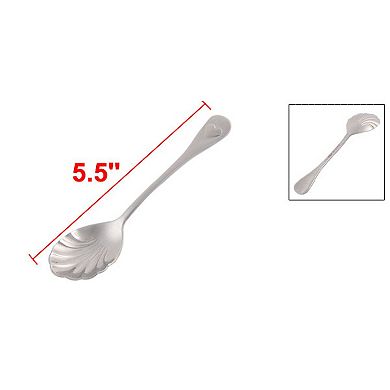 Stainless Steel Shell Shaped Heart Carved Tableware Spoon Silver Tone