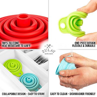 Flexible Foldable Kitchen Silicone Funnel for Transferring Liquids & Filling Bottles (Set of 4)