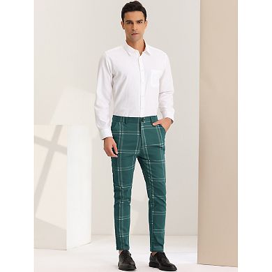 Men's Dress Plaid Slim Fit Flat Front Prom Checked Trousers