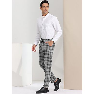 Men's Plaid Dress Pants Casual Slim Fit Flat Front Skinny Business Checked Plaid Pants