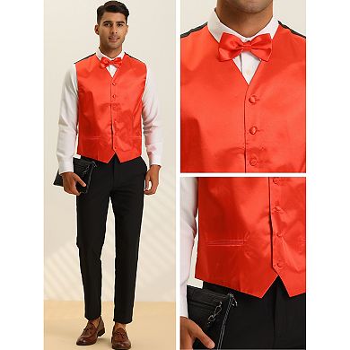Men's Solid Color Business Wedding Satin Suit Vest With Bow Tie Set