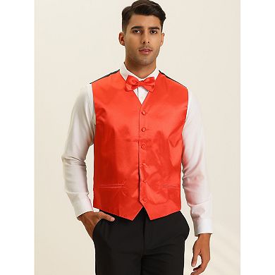 Men's Solid Color Business Wedding Satin Suit Vest With Bow Tie Set