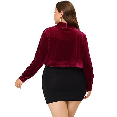 Women's Plus Size Open Front Crop Bolero Shrug Velvet Cardigan