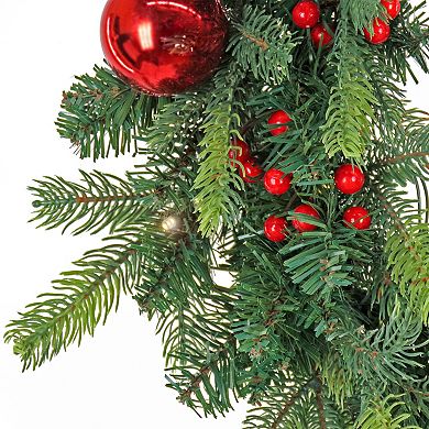 National Tree Company First Traditions Pre-Lit Red Ornaments & Berries Artificial Christmas Wreath