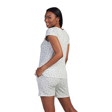 Women's Miss Elaine Essentials Ditsy Print Short Sleeve Button Front Pajama Shirt & Pajama Shorts Set