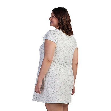 Plus Size Miss Elaine Essentials Floral Ditsy Print Cap Sleeve Short Nightgown