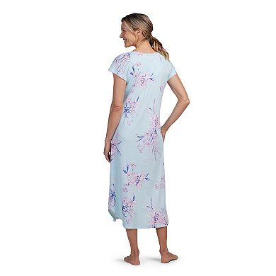 Women's Miss Elaine Essentials Floral Print Short Sleeve Cottonessa Long Nightgown