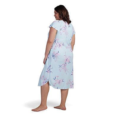 Plus Size Miss Elaine Essentials Floral Print Short Sleeve Cottonessa Long Nightgown