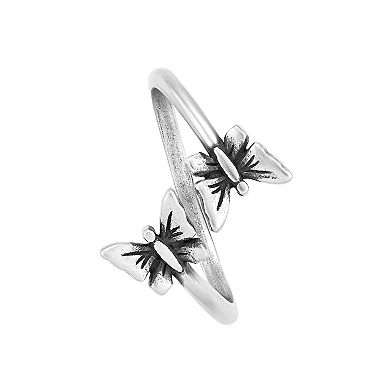 PRIMROSE Sterling Silver Polished Double Butterfly Bypass Ring