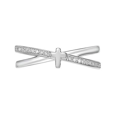 Gemminded Sterling Silver 1/10 Carat T.W. Diamond Cross Ring