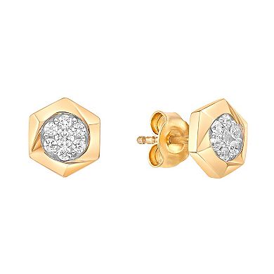 Gemminded 10k Gold 1/4 Carat T.W. Diamond Hexagon Stud Earrings