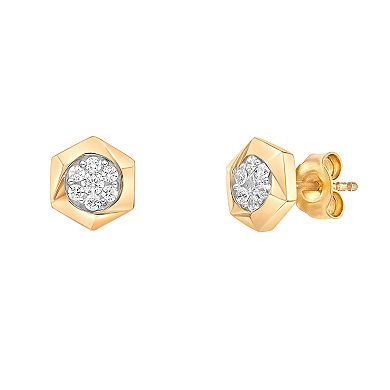 Gemminded 10k Gold 1/4 Carat T.W. Diamond Hexagon Stud Earrings
