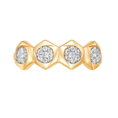 Gemminded 10k Gold 1/4 Carat T.W. Diamond Hexagon Ring