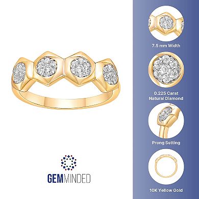 Gemminded 10k Gold 1/4 Carat T.W. Diamond Hexagon Ring