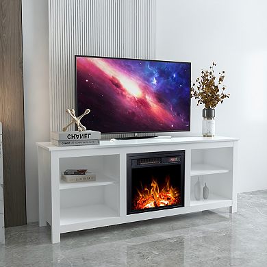 Classic 4 Cubby Fireplace TV Stand , White