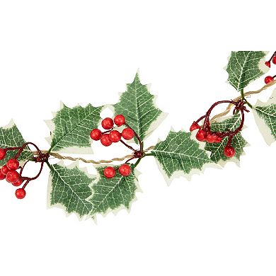 10-Count LED Holly and Berry Christmas Garland Light Set  3'  Silver Wire