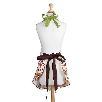 28.5" White and Orange Pumpkin Spice Printed Ruffle Apron with Front Pocket