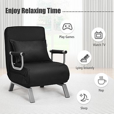 Folding 6 Position Convertible Sleeper Bed Armchair Lounge Couch with Pillow