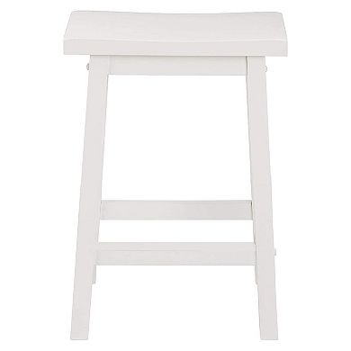 Pj Wood Classic Saddle Seat 24 Inch Tall Kitchen Counter Stools, White (4 Pack)