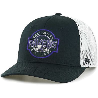 Youth '47 Black/White Baltimore Ravens Scramble Adjustable Trucker Hat