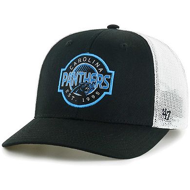 Youth '47 Black/White Carolina Panthers Scramble Adjustable Trucker Hat