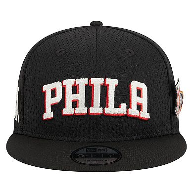 Men's New Era Black Philadelphia 76ers Post-Up Pin Mesh 9FIFTY Snapback Hat