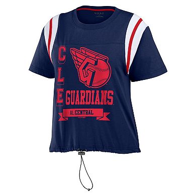 Women's WEAR by Erin Andrews Navy Cleveland Guardians Cinched Colorblock T-Shirt