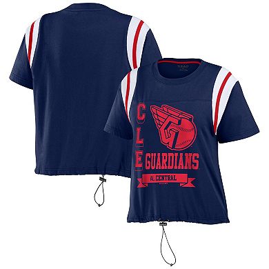 Women's WEAR by Erin Andrews Navy Cleveland Guardians Cinched Colorblock T-Shirt