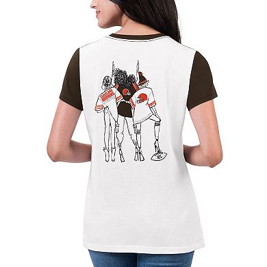 Women's G-III 4Her by Carl Banks White/Brown Cleveland Browns Fashion Illustration T-Shirt