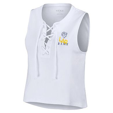 Women's WEAR by Erin Andrews  White Los Angeles Rams Lace-Up Tank Top