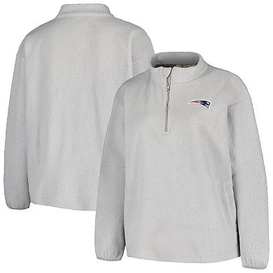 Women's Profile Gray New England Patriots Plus Size Sherpa Quarter-Zip Jacket