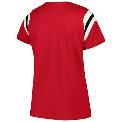 Women's Profile Cardinal Arkansas Razorbacks Plus Size Striped Tailgate Scoop Neck T-Shirt