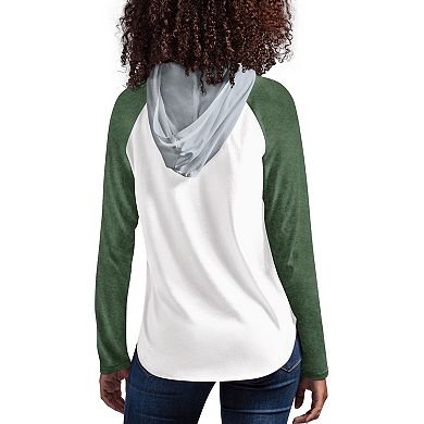 Women's G-III 4Her by Carl Banks White/Green Michigan State Spartans From the Sideline Raglan Long Sleeve Hoodie T-Shirt