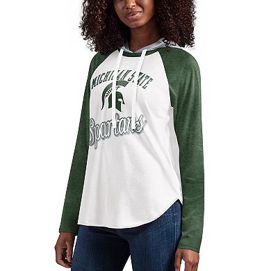 Women's G-III 4Her by Carl Banks White/Green Michigan State Spartans From the Sideline Raglan Long Sleeve Hoodie T-Shirt