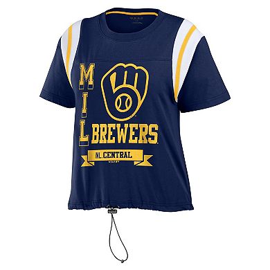 Women's WEAR by Erin Andrews Navy Milwaukee Brewers Cinched Colorblock T-Shirt