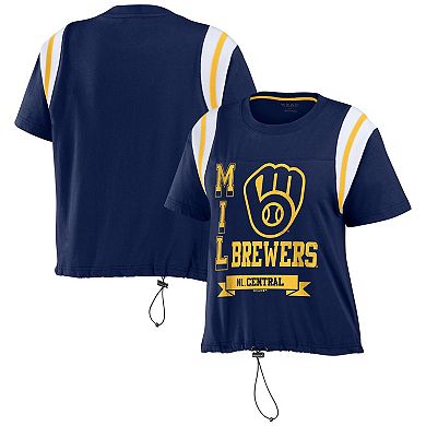 Women's WEAR by Erin Andrews Navy Milwaukee Brewers Cinched Colorblock T-Shirt