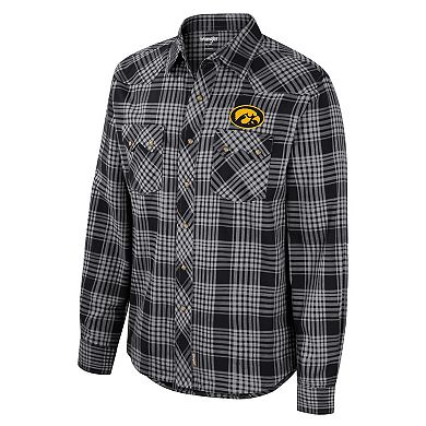 Men's Colosseum x Wrangler  Black Iowa Hawkeyes Plaid Western Long Sleeve Snap-Up Shirt