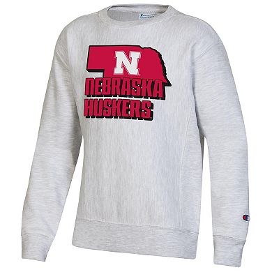 Youth Champion Heather Gray Nebraska Huskers Reverse Weave Pullover Sweatshirt